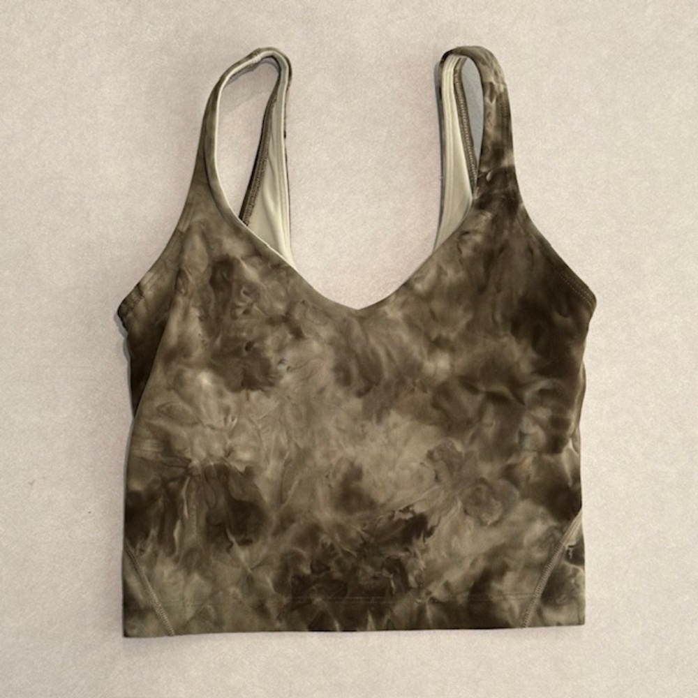 Lululemon Green Tie Dye Built In Bra Cropped Tank Top